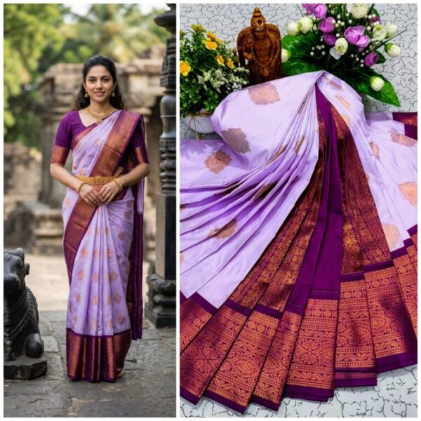 AumerA Mangalyam Korvai Soft Silk Saree â€“ Grey & Bottle Green