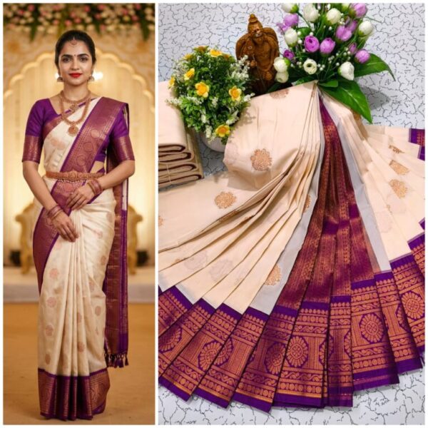 AumerA Mangalyam Korvai Soft Silk Saree â€“ Grey & Forest Green