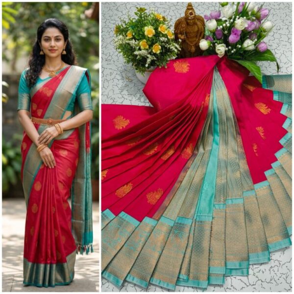 AumerA Mangalyam Korvai Soft Silk Saree â€“ Grey & Mustard Yellow