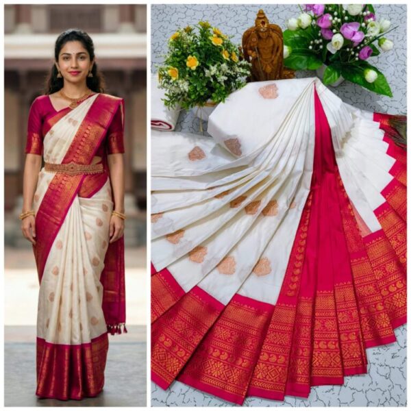 AumerA Mangalyam Korvai Soft Silk Saree â€“ Grey & Turmeric Yellow