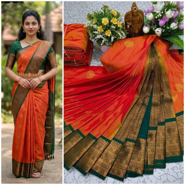 AumerA Mangalyam Korvai Soft Silk Saree â€“ Grey & Antique Gold