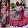 AumerA Mangalyam Korvai Soft Silk Saree â€“ Grey & Sunset Orange