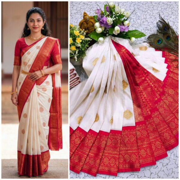 AumerA Mangalyam Korvai Soft Silk Saree â€“ Grey & Ruby Red