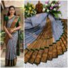 AumerA Mangalyam Korvai Soft Silk Saree â€“ Grey & Deep Red