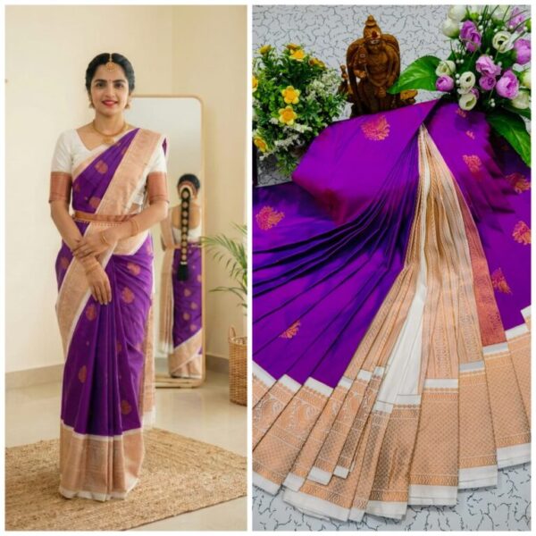 AumerA Mangalyam Korvai Soft Silk Saree â€“ Grey & Lotus Pink