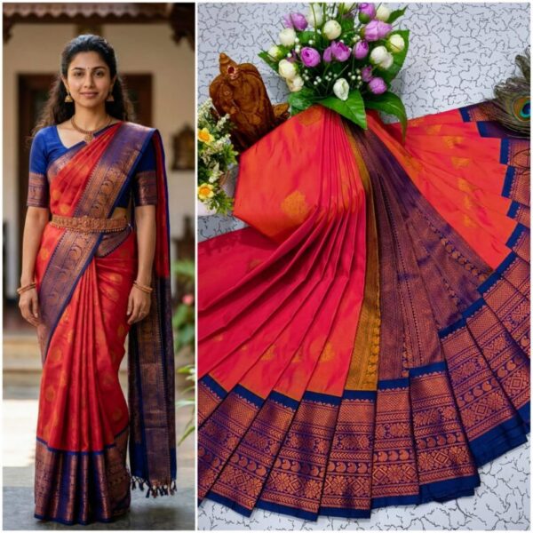 AumerA Mangalyam Korvai Soft Silk Saree â€“ Grey & Coffee Brown