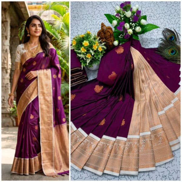 AumerA Mangalyam Korvai Soft Silk Saree â€“ Grey & Sandal Beige