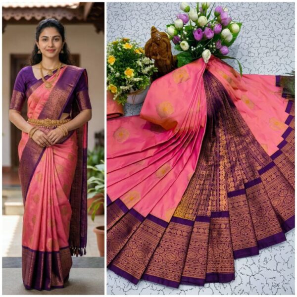 AumerA Mangalyam Korvai Soft Silk Saree â€“ Mist Grey & Peacock Blue