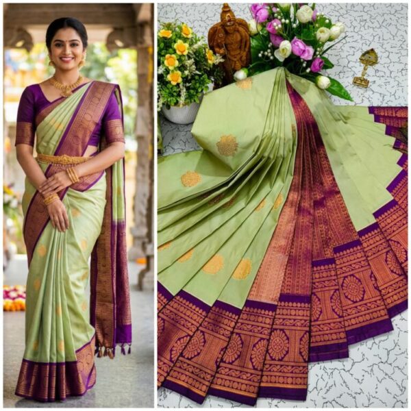 AumerA Mangalyam Korvai Soft Silk Saree â€“ Smoke Grey & Navy Blue